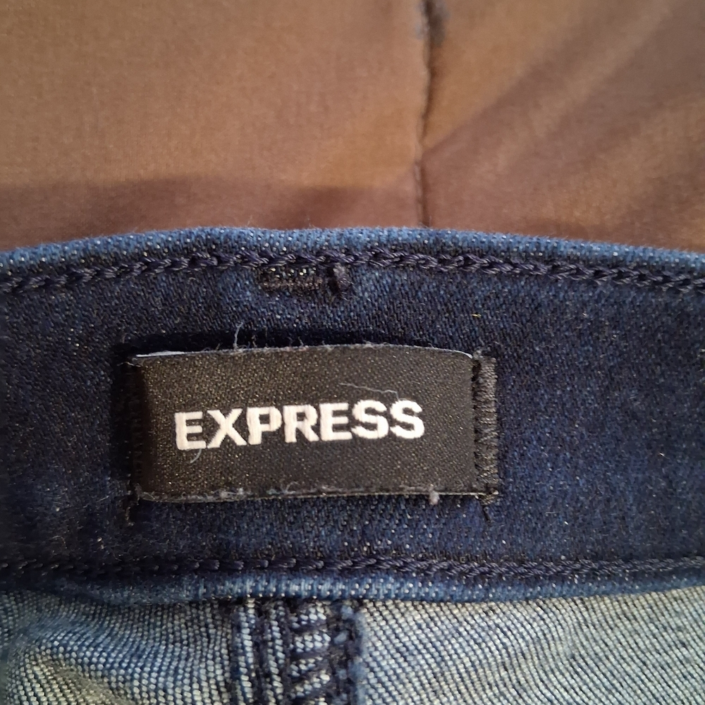 Express Dark Blue Women's Skyscraper Mid Rise Jeans. With Split Boot Flare - Picture 3 of 7